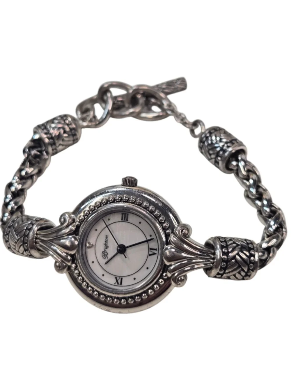 Vintage Brighton Calgary Watch Silver Tone Intricate Scrolls Toggle Clasp Works